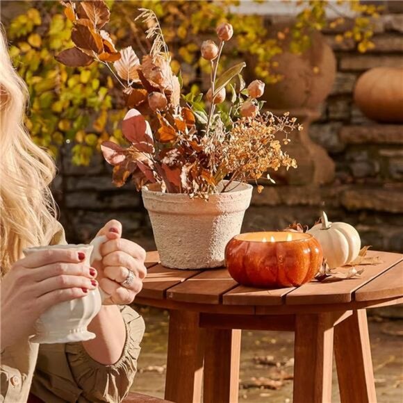 Thymes Pumpkin Laurel Statement Large Candle - Fall Scented Candle with Notes - Picture 4 of 7